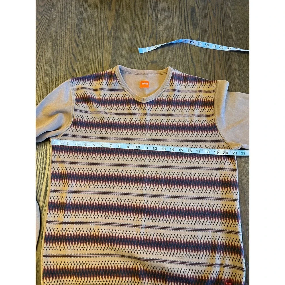 Vintage Hugo Boss Pullover Sweater Cotton Blend Geometric Zigzag Orange Label